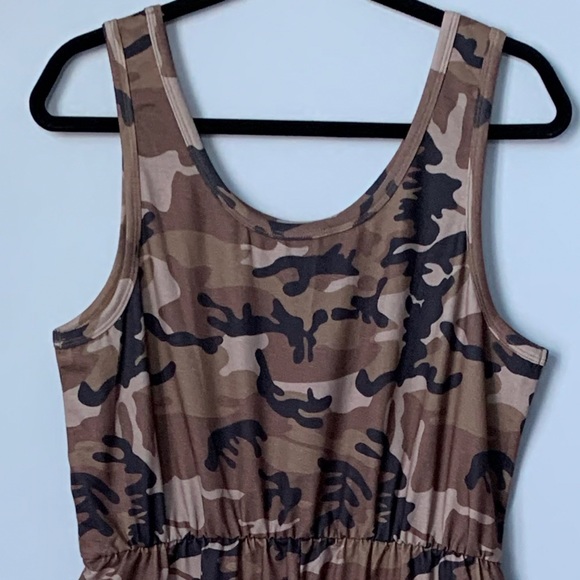 SIZE XL ZESICA JUMPSUIT DRAWSTRING WAIST SLEEVELESS ROMPER BROWN CAMOUFLAGE - Picture 8 of 13